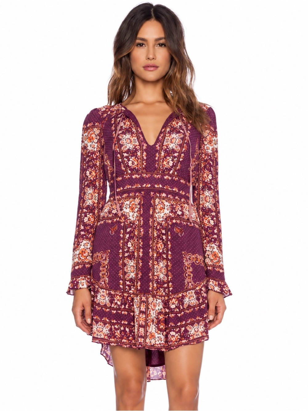NWT Free People Berry Comb Dress XS Purple Floral Boho Ruffle Mini